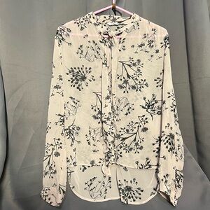 Cream/Light Pink w/ Black Floral Blouse